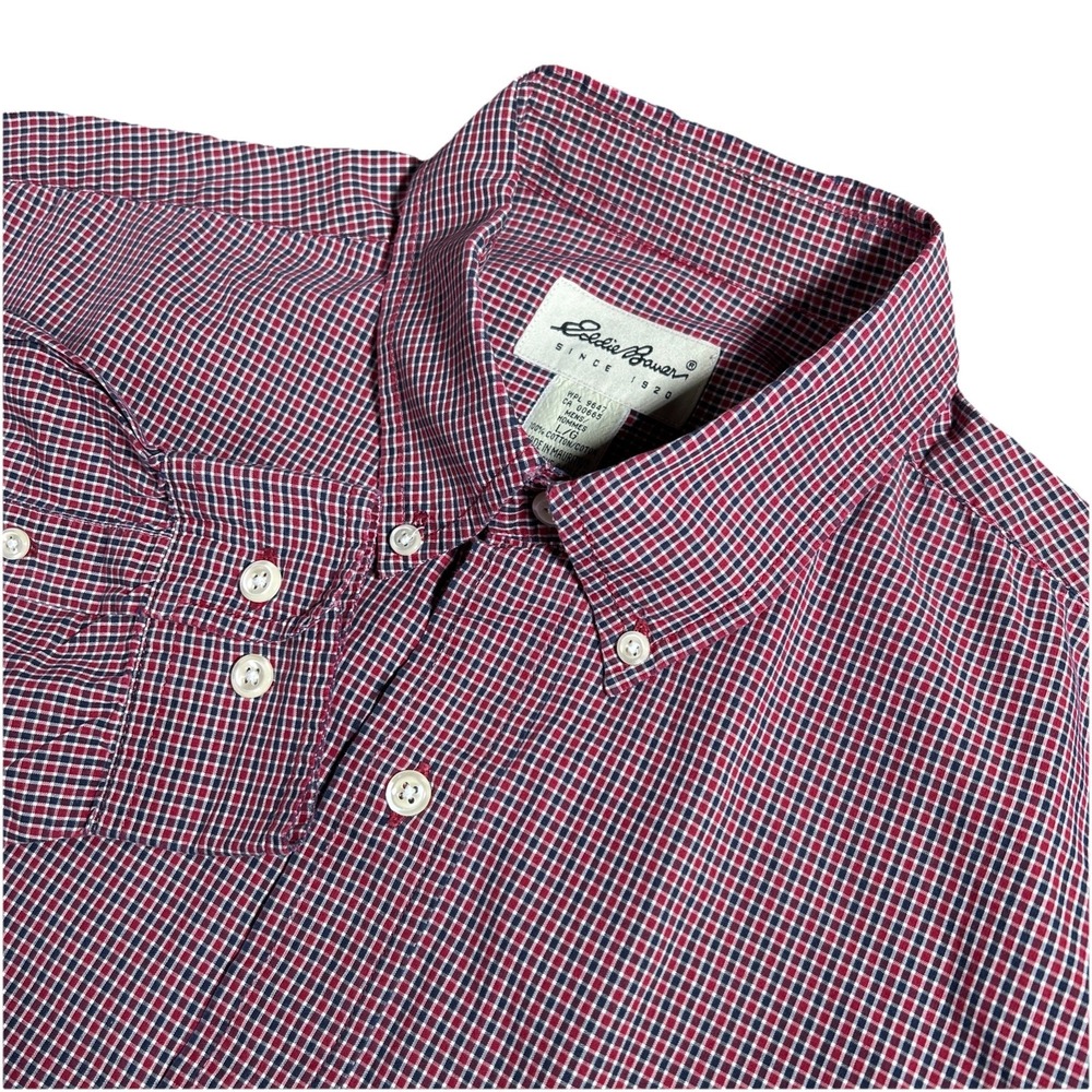 Vintage Eddie Bauer Shirt Men's L‎ Blue & Red Check Long Sleeve Button Down Hike